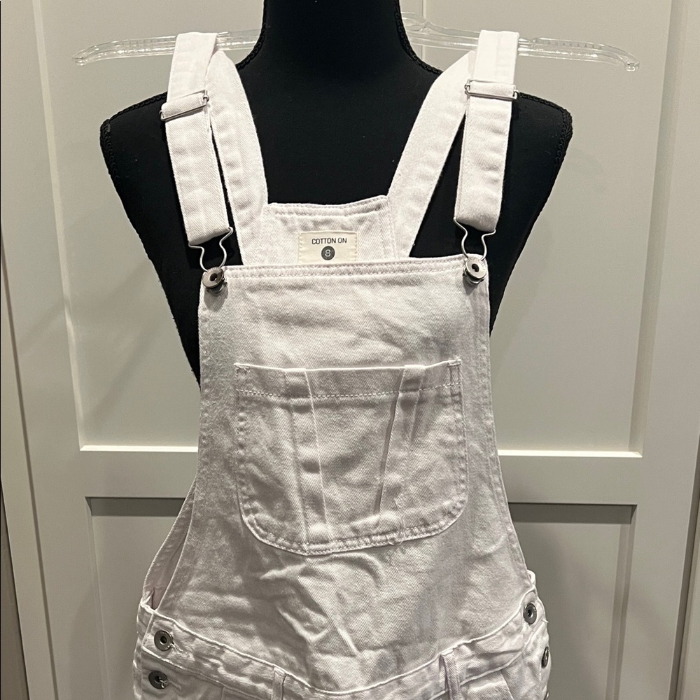 Cotton On White Denim Overall Shorts Size 8 - Picture 5 of 7